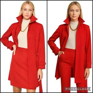 Teenflo 3 Piece Matching Trench Jacket, Skirts, & Pant Suit Set in Red, Size 4